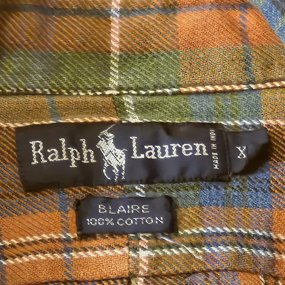 Ralph Lauren Blue Orange & Green Plaid Cotton Button-Down Sz XL - Picture 4 of 4